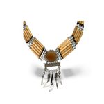 Vintage Peruvian artisan necklace bamboo beads alpaca silver Agate Charms Photo 2