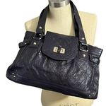 Elliott Lucca Glossy Eggplant Purple Leather Textured Quilted Satchel Purse Photo 0