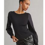 Anthropologie By Structured Corset Boatneck Long Sleeve Blouse Top Black Small Photo 0