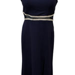 My Michelle  Navy Gown Sz 5 High Rhinestone Neck Mesh Tummy High Split Wedding Photo 0