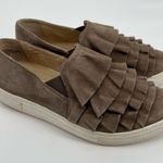 Anthropologie Seychelles Quake Beige Suede leather Ruffle Toe Slip On Sneakers Shoes size 7 Photo 7