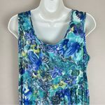 Vintage 90s Babydoll Dress Sleeveless Relaxed Fit Pockets Blue Green Tropical Size L Photo 4