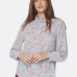 NYDJ Ruffle Neck Long Sleeve Blouse In Canyon Geo Size Large Photo 0