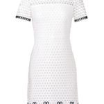 Shoshanna Geo Lace Carter Crochet Mini Dress Eyelet Lacy White Navy Trim Preppy Photo 1