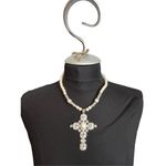 Classy faux pearl & clear crystal cross necklace Photo 0