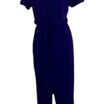 Summer Casual Deep V Neck Short Sleeve Wrap Drawstring Waist Jumpsuit Blue Size M Photo 1