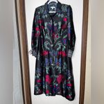 Chico's  Satin Scroll Print Shirt Dress 1.5 US 10 Black Floral Button Artsy Boho Photo 2