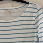 J. Crew Factory White &‎ Turquoise Stripe Long Sleeve Boatneck Tee Blue Size XXS Photo 2