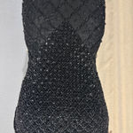 90s Laurence Kazarian 100% Silk Black Beaded Halter Neck Gown High Neck Slit L Size L Photo 4