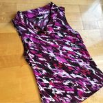 Tahari Mini Cowl Neck Tank Blouse, Abstract, Pink, Red, Black, White, Size S Photo 0