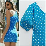 ZARA  // turquoise polka dot 1 puff shoulder knit size L Photo 4