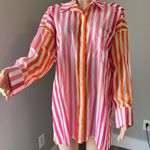 Beach Riot  Womens Sz L/XL  Top Pink Orange Stripe Swim Cover Up Button Up #148 Photo 0