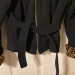 Vintage Braetan leopard animal print black wool fitted tie coat, size large Photo 4