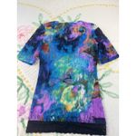 BKE  Lace Overlay Tie Dye Short Sleeve Top Women M Blue Purple Orange Black Photo 1