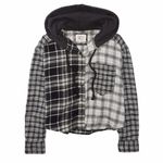 American Eagle NEW AEO Black & White Cozy Cabin Flannel Hoodie Button Down Shirt size Medium Photo 3