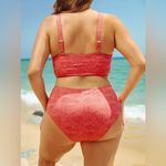 Berlook Jacquard V Notch Plus Size Bikini Set Red Photo 3