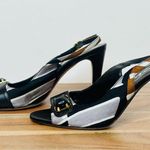 Tibi Black Print Silk Slingback Heels Sandals Shoes Size 6.5 Photo 3