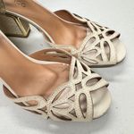 Klub Nico Cream Embossed Leather Chunky Heels Womens 7 Gold Accents Made Brazil Photo 2