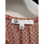 DR2 Peach Orange Geometric Print Ruffle Neck Button Front Blouse Top Size M Brown Size M Photo 4
