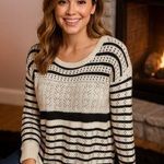 Charming Charlie Women Knit Sweater Blouse Layer Look Striped Pullover Size M Photo 0