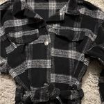HYFVE Black and Gray Plaid Trench Coat Size M Photo 4
