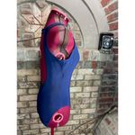 one piece swimsuit color blocked stripe ribbed blue white neon green 1990s Size L Photo 6