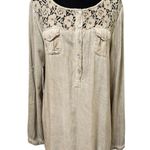 Beige Crochet Lace Tunic Blouse Made in Italy Roll Tab Sleeve Boho Top Large Tan Photo 0