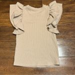 MIOU MUSE Ribbed Ruffle Sleeve Top Tan Photo 7