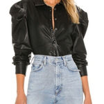 BLANK NYC Puff Sleeve Faux Leather Snap Button Front Shirt Black XS Photo 0