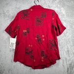 Dress Barn  Blouse Medium Red Black Zebra Print Shirt 90s Boho Safari Vintage Photo 2
