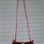 Vintage 60s red satin evening bag 8x5 gold tone clasp 20 inch strap drop Great Red Photo 1