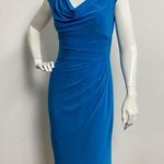 Ralph Lauren Lauren  Blue Short Sleeve Drape Neck Dress Cap Sleeves Size 4 Casual Photo 3