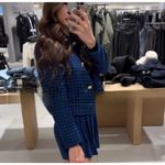 ZARA NWOT Black Blue Houndstooth Textured Lapel Collar Button Blazer Jacket XS Photo 8