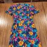 Vintage short sleeve floral tropical mod peplum pleated pin up retro dress Pink Photo 2