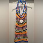 NWT THANNE Multicolor Striped Crochet Knit Unlined Halter Tie Mini Dress Yellow Size XS Photo 8