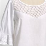Modcloth  White Cotton Short Sleeve Blouse Puff Sleeves Daisy Print Lace M Photo 1