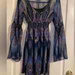 Three Eighty Two NWT  Smocked Fairy Flutter Sleeve Peacock Mini Dress Size XS Photo 0