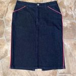 See By Chloe Dark Wash Denim Knee-Length Pencil Skirt with Hot Pink Piping, 8 Photo 4