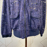 Anthropologie  Elevenses Miranda Lace Bomber Jacket Zip Navy Blue‎ Size Small Photo 5