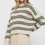Spiritual Gangster  Wilder Striped Gray Alpaca Blend Cropped Sweater - Size - XS Photo 0