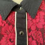 Shyanne Cold Shoulder Western Snap Front Cowgirl Shirt Black Red Lace Embroidere Photo 3