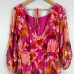 Lara G Floral Midi‎ Dress Large Pink Silk Blend Made in Italy Colorful Bohemian Photo 5