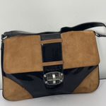 White House | Black Market Women’s Black Patent Leather Tan Suede Purse Handbag Photo 1