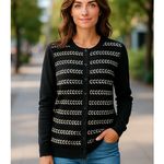 Charter Club Lurex Sparkle Stripe Cardigan Deep Black XL Preppy Boho Office Chic Photo 1