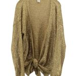 Alberto Makali  Gold Shimmer Knit Tie Front Long Sleeve Chic Cardigan Size L Photo 1
