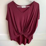 Lavender Field  Burgundy Tie Front Short Sleeve Blouse Photo 0