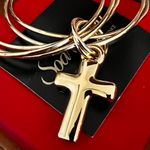 14K Gold Over Resin Linked 5pc Bangle Bracelets / Cross Charm Photo 12