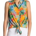 Beach lunch lounge Floral tropical Hawaiian sleeveless tank top shirt tie front Photo 0