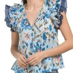House of Harlow 1960 | Boho Ruffle Abstract Floral Top | Zoe Blue | Sz S Photo 1