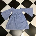 ZARA Off the Shoulder Mini Dress Or Tunic Blue & White Striped Pleated sz Small Photo 7